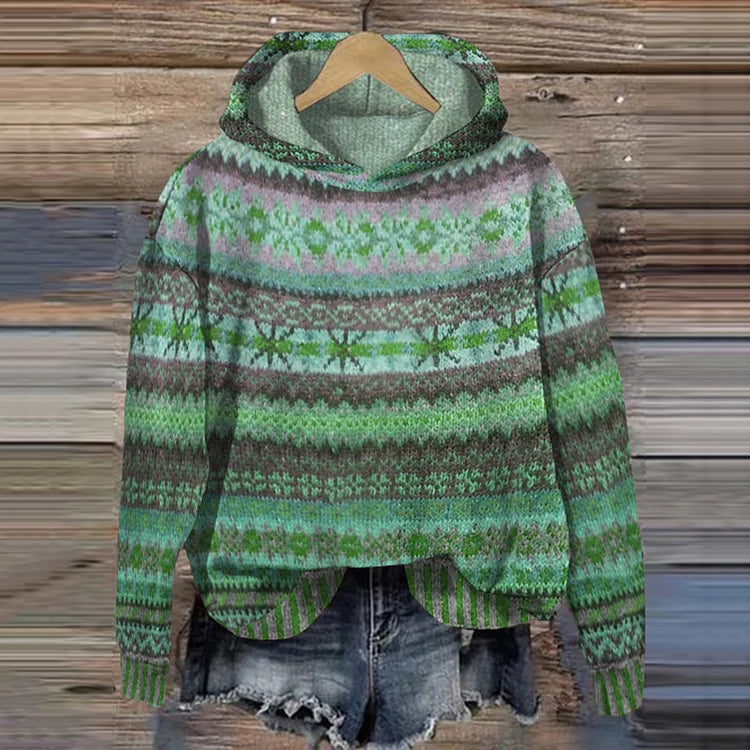 Damtröja med Huva i Färgglad Stickad Design 2
