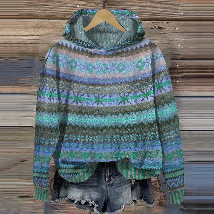 Damtröja med Huva i Färgglad Stickad Design 3