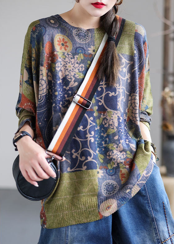 Damtröja med O-hals och tryck i fransk blå 2