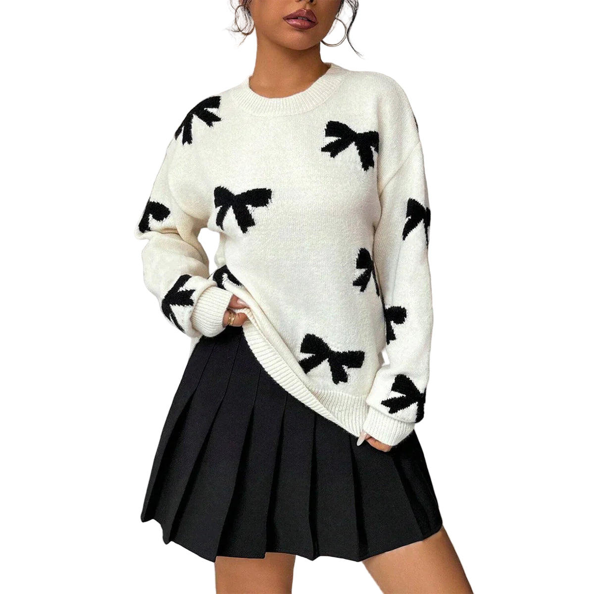 Damtröja med Rosett Detalj och Rundhals 0