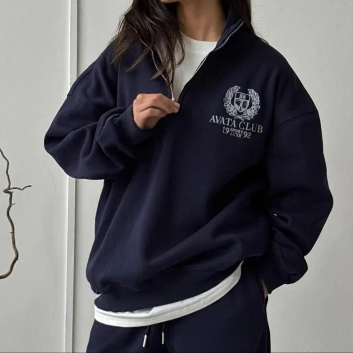 Damtröja med halv dragkedja i oversize stil 1