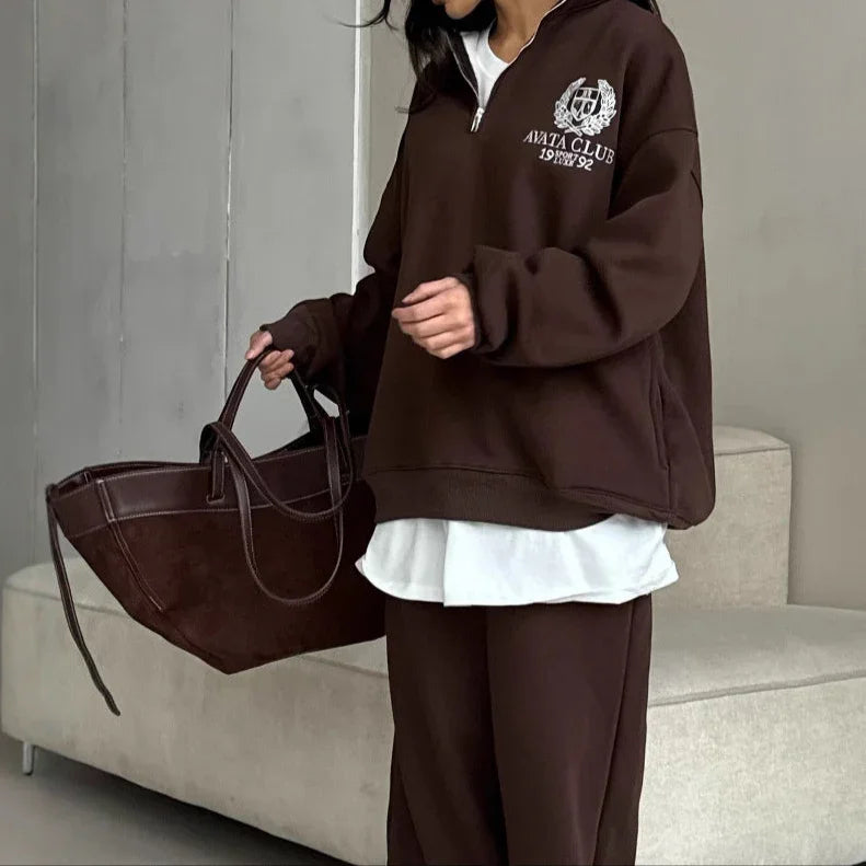 Damtröja med halv dragkedja i oversize stil 3