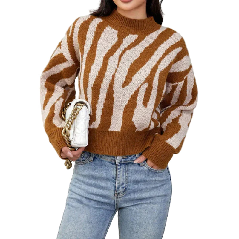 Damtröja med rund hals och djurtryck 0