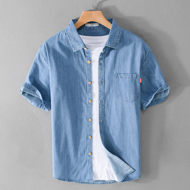 Herrskjorta Denim Casual Stil 100% Bomull 5