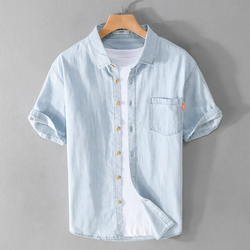 Herrskjorta Denim Casual Stil 100% Bomull 1