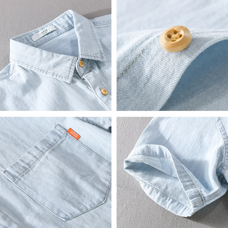 Herrskjorta Denim Casual Stil 100% Bomull 4