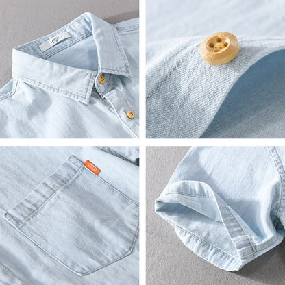 Herrskjorta Denim Casual Stil 100% Bomull 4