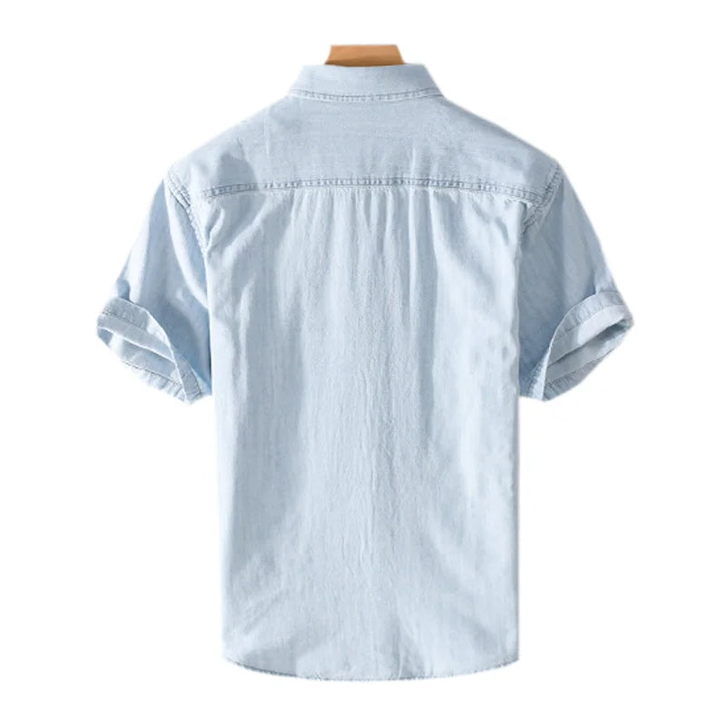 Herrskjorta Denim Casual Stil 100% Bomull 2