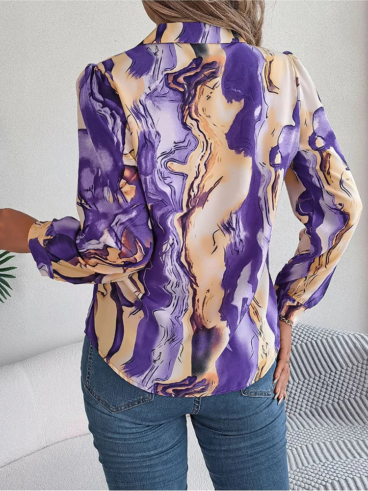 Dam Skjorta Marmormönster Trendig Polyester-6