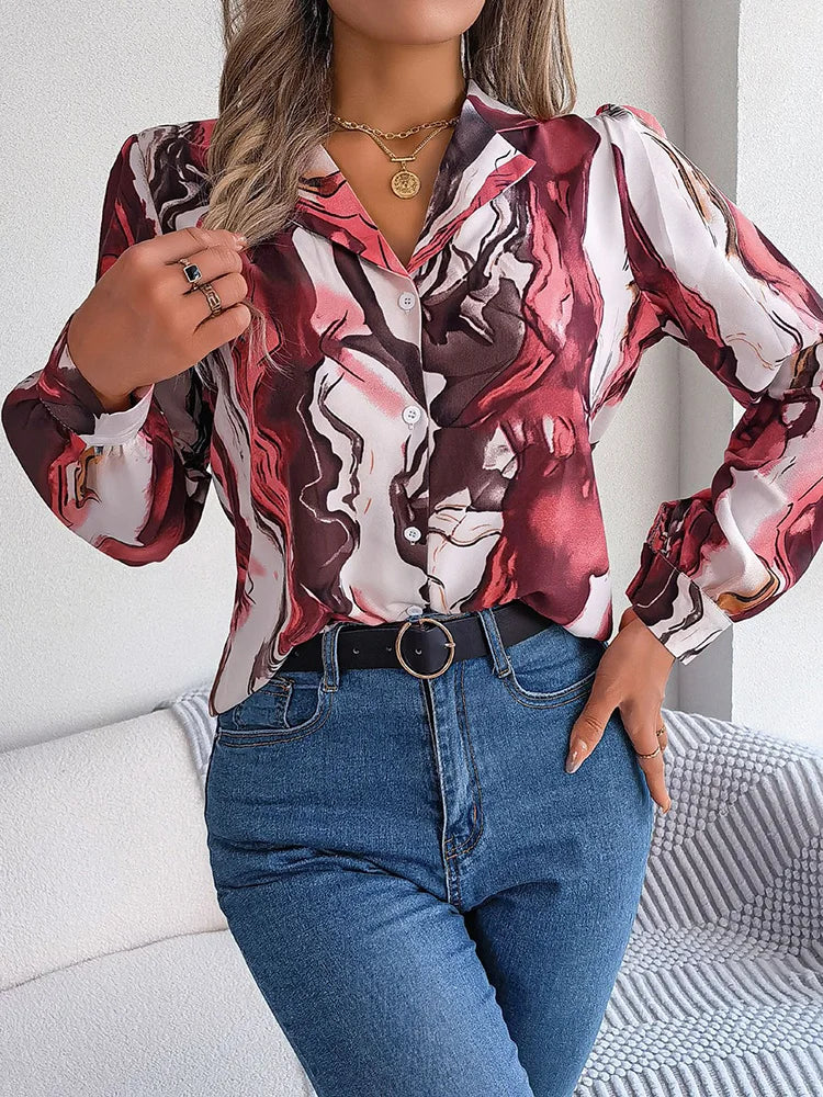 Variant image for Dam Skjorta Marmormönster Trendig Polyester-10