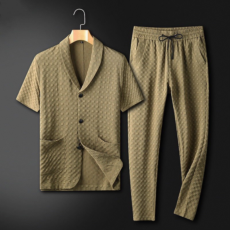 Herr Tvådelad Dräkt Modern Geometrisk Polyester 3