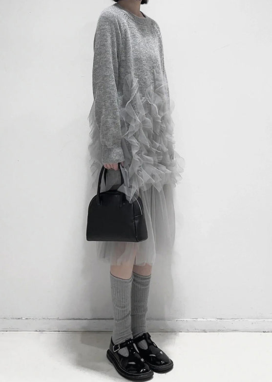 Grå Ruffled Tulle Klänning för Damer 3