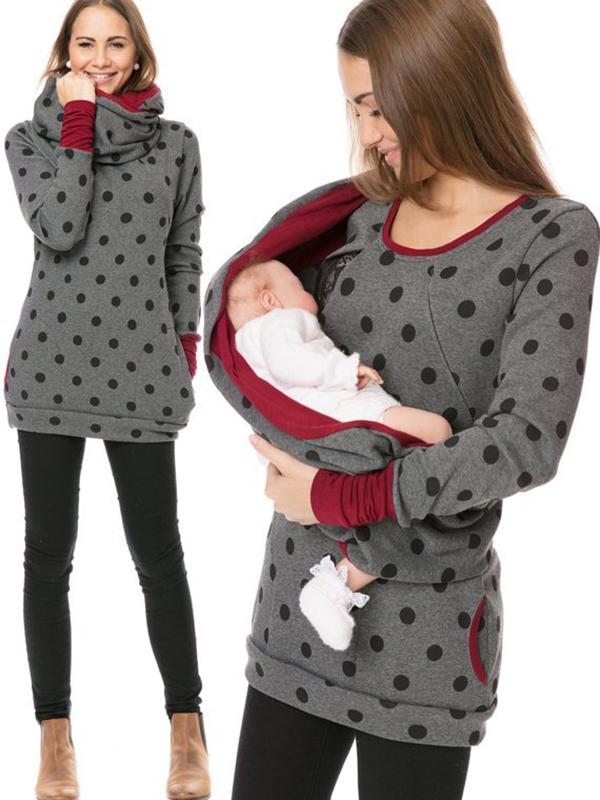 Gravid Sweatshirt Blommönster med Dragkedja för Kvinnor 11