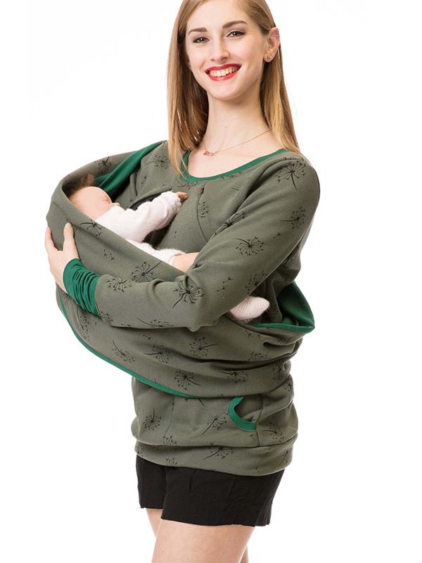 Gravid Sweatshirt Blommönster med Dragkedja för Kvinnor 12