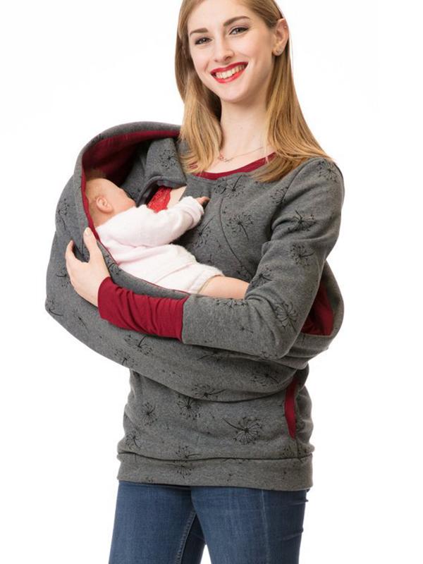 Gravid Sweatshirt Blommönster med Dragkedja för Kvinnor 15