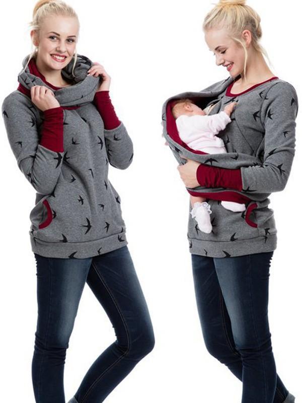Gravid Sweatshirt Blommönster med Dragkedja för Kvinnor 1