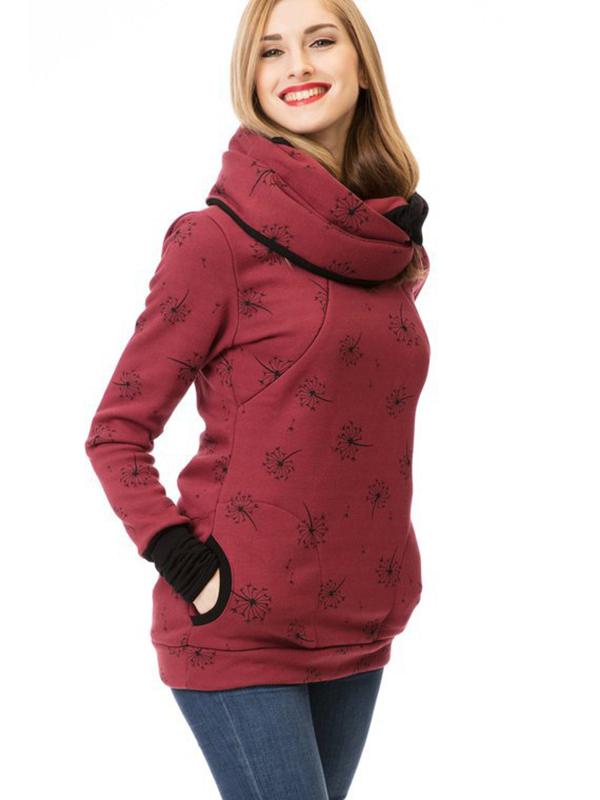 Gravid Sweatshirt Blommönster med Dragkedja för Kvinnor 7
