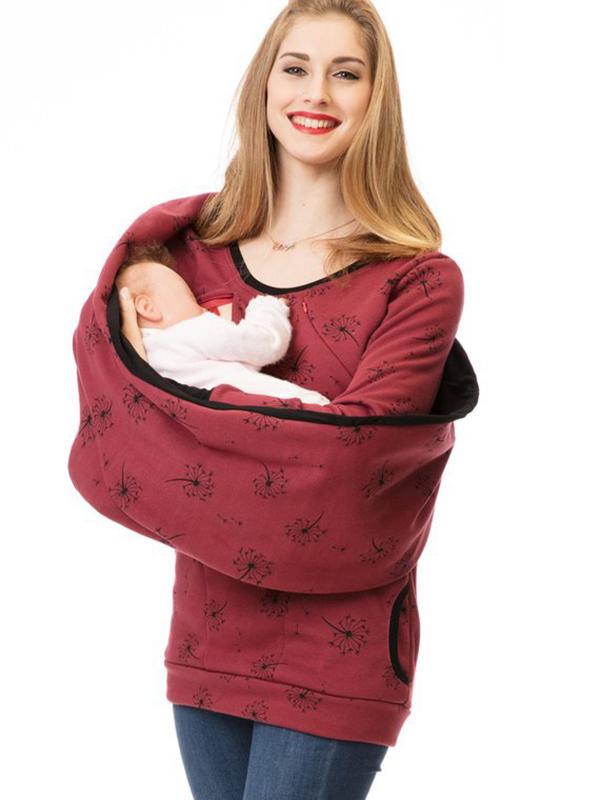 Gravid Sweatshirt Blommönster med Dragkedja för Kvinnor 9