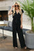 Dam Jumpsuit Avslappnad V-Ringning Bredbenad Mjukt Material-1