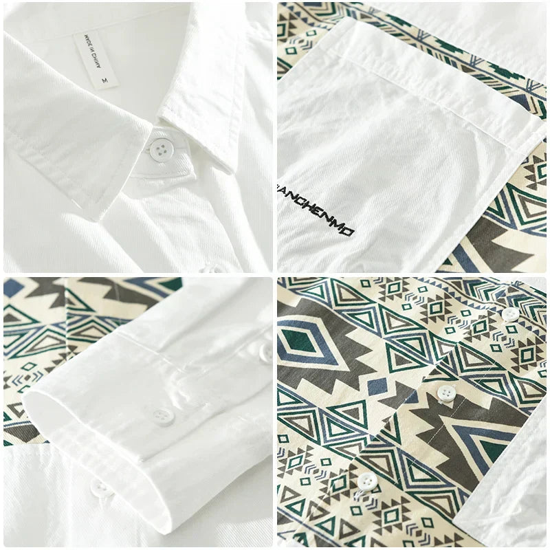 Herrskjorta Lapptäcksstil Avslappnad Bomull 5