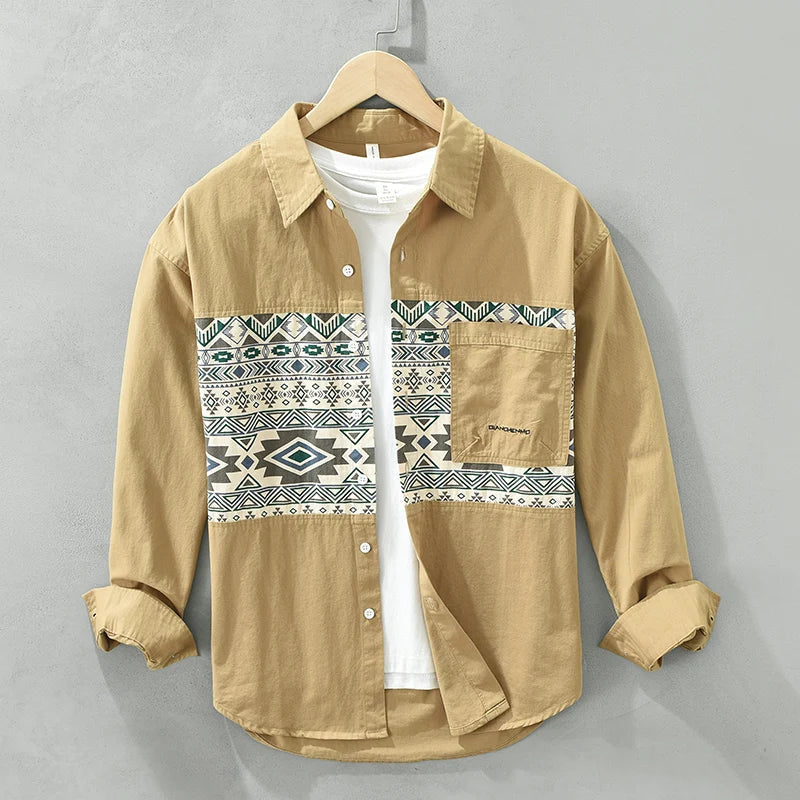 Herrskjorta Lapptäcksstil Avslappnad Bomull 1