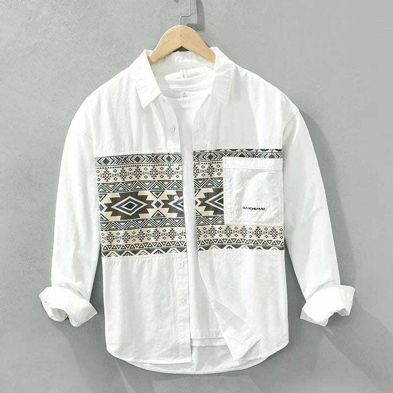 Herrskjorta Lapptäcksstil Avslappnad Bomull 2