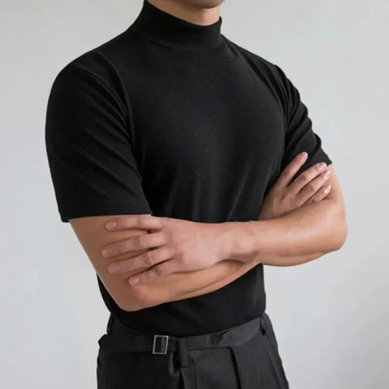 Herr-T-shirt med hög krage och casual passform för vardagsbruk 1