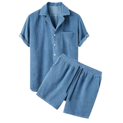Herr Corduroy Skjorta och Shorts Set i Avslappnad Stil 0