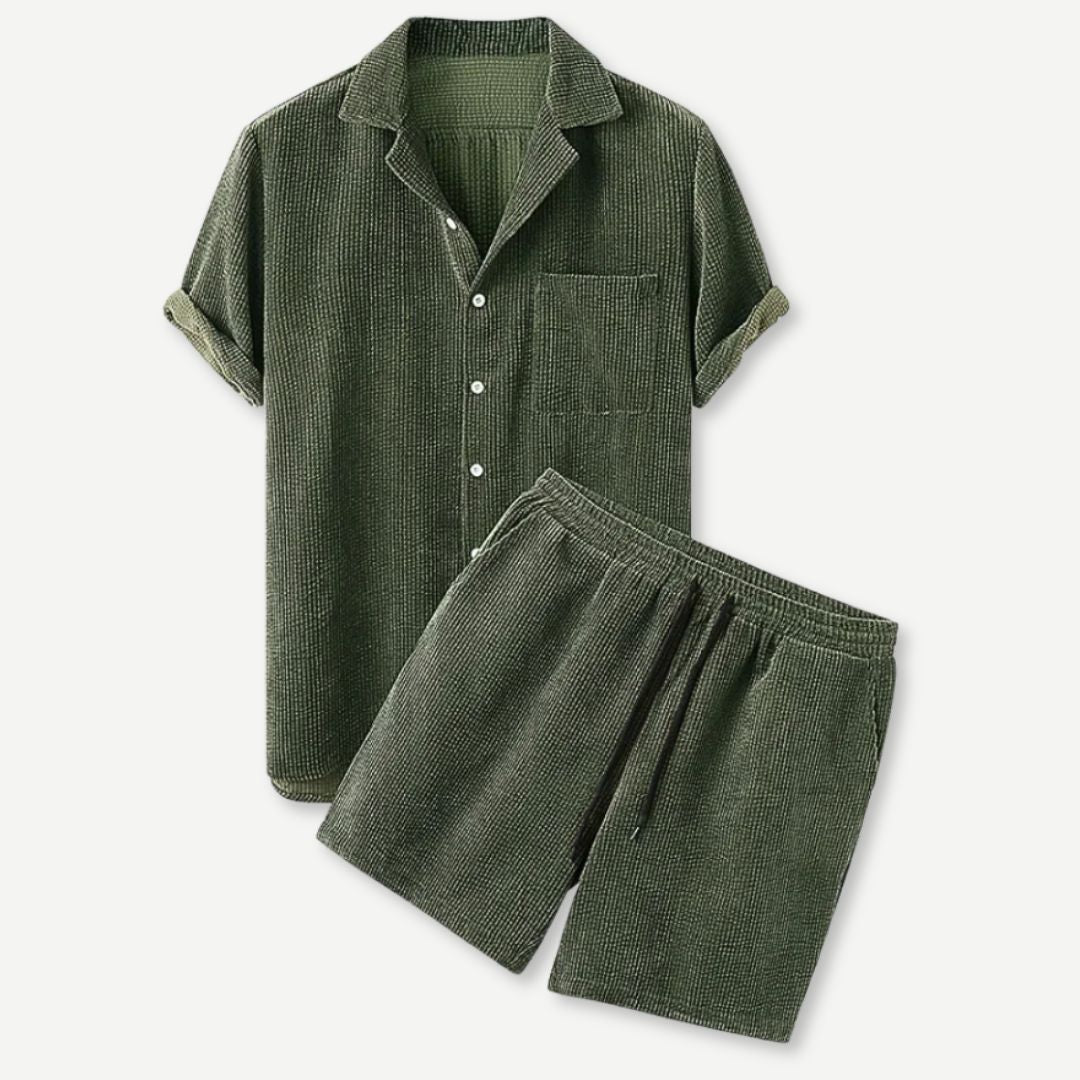 Herr Corduroy Skjorta och Shorts Set i Avslappnad Stil 1