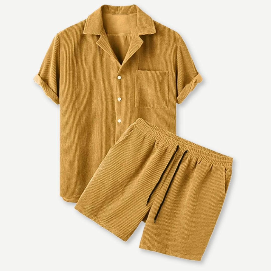 Herr Corduroy Skjorta och Shorts Set i Avslappnad Stil 2
