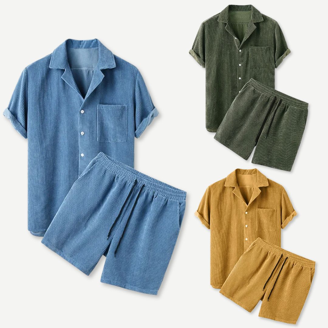 Herr Corduroy Skjorta och Shorts Set i Avslappnad Stil 3