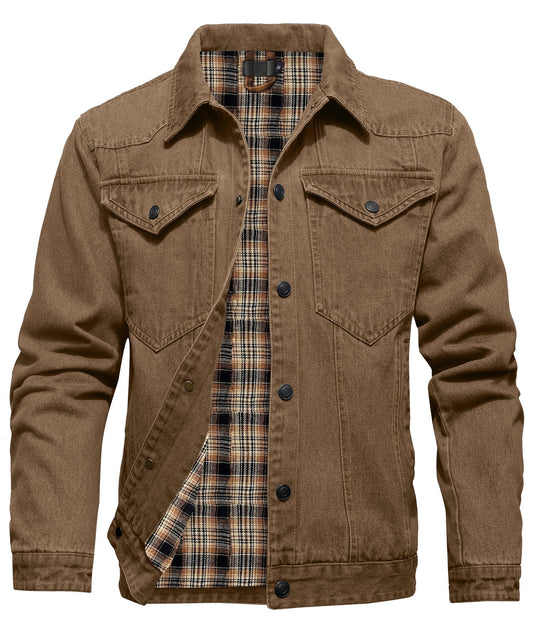 Herr Denimjacka med Flanellfoder och Flera Designalternativ 0