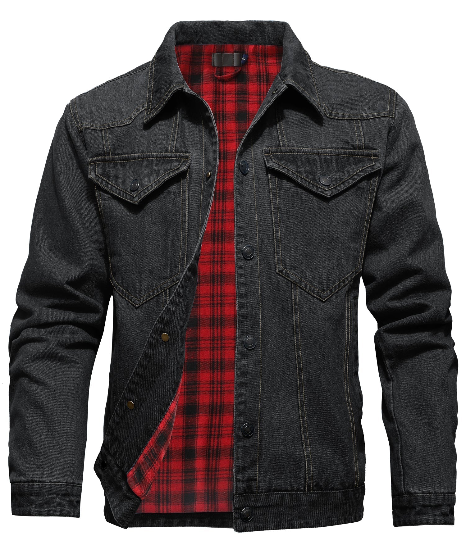 Herr Denimjacka med Flanellfoder och Flera Designalternativ 1