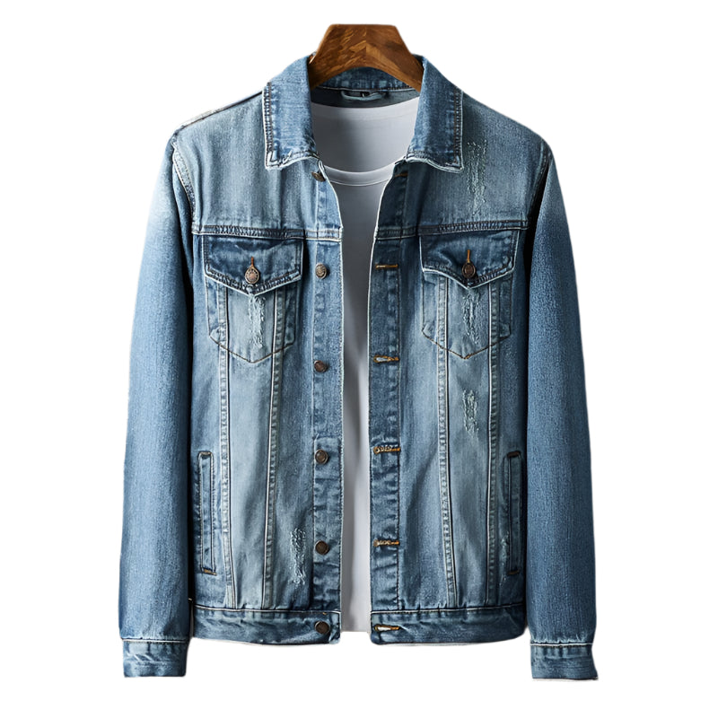 Herr Denimjacka med Skräddarsydd Passform och Kontrastpiping 0