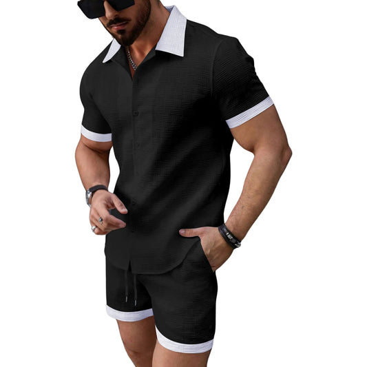Herr Fritidsset Kortärmad Skjorta och Shorts 0