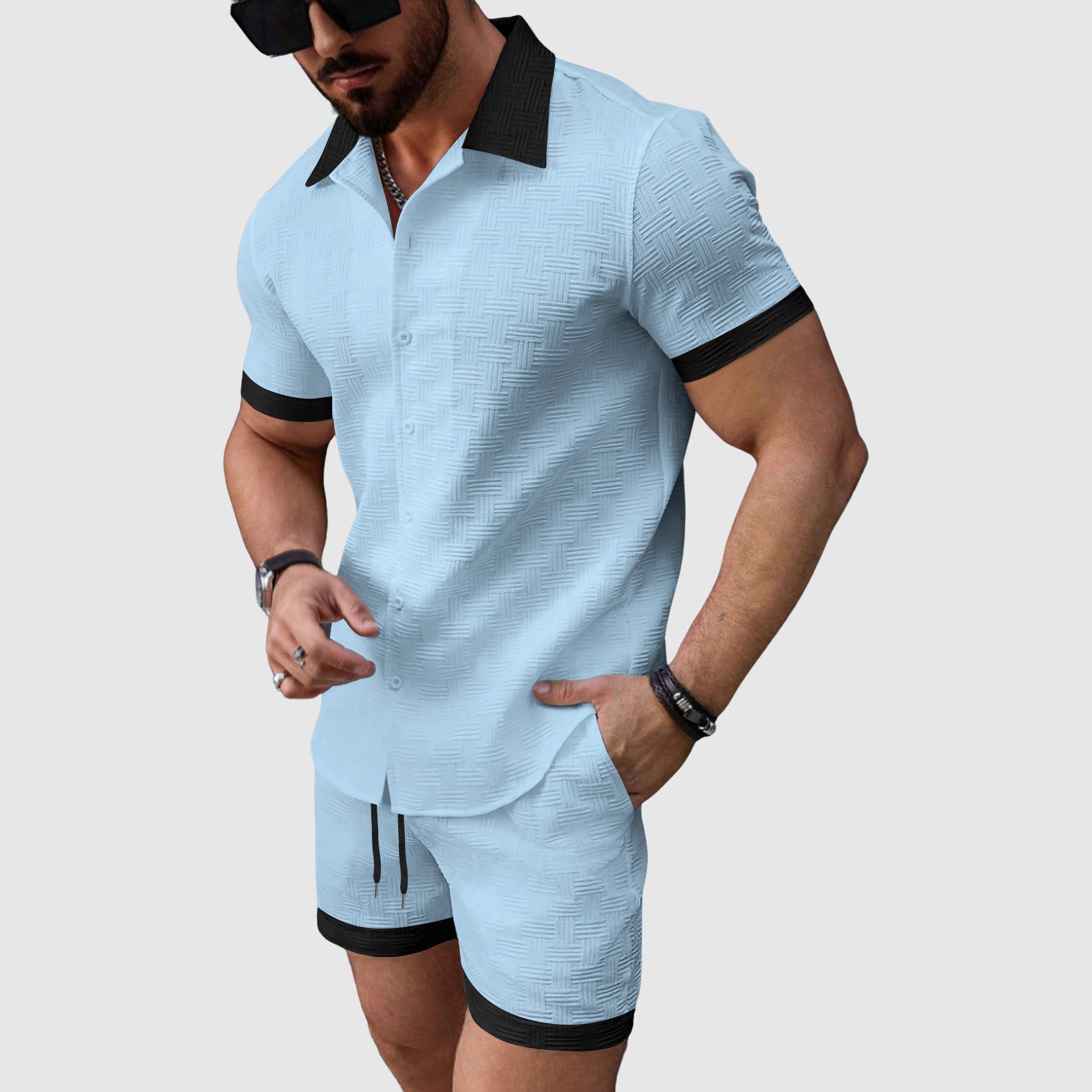 Herr Fritidsset Kortärmad Skjorta och Shorts 3