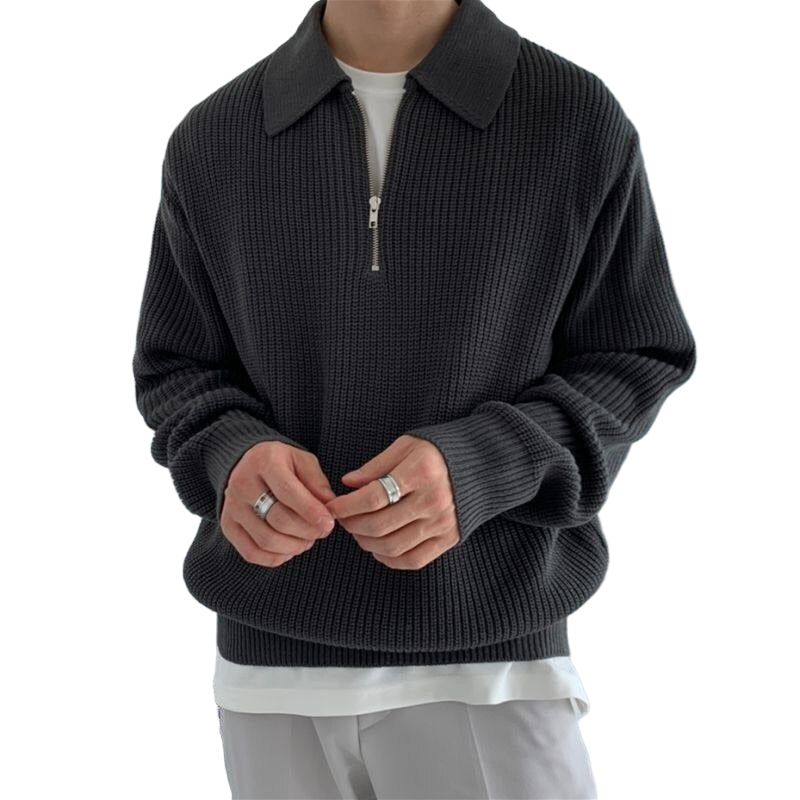 Herr Halv Zip Tröja i Modern Stil 0