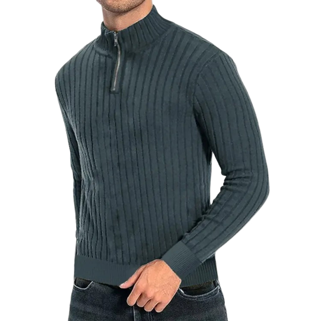 Herr Halvdraget Jumper med Ribbad Textur 0