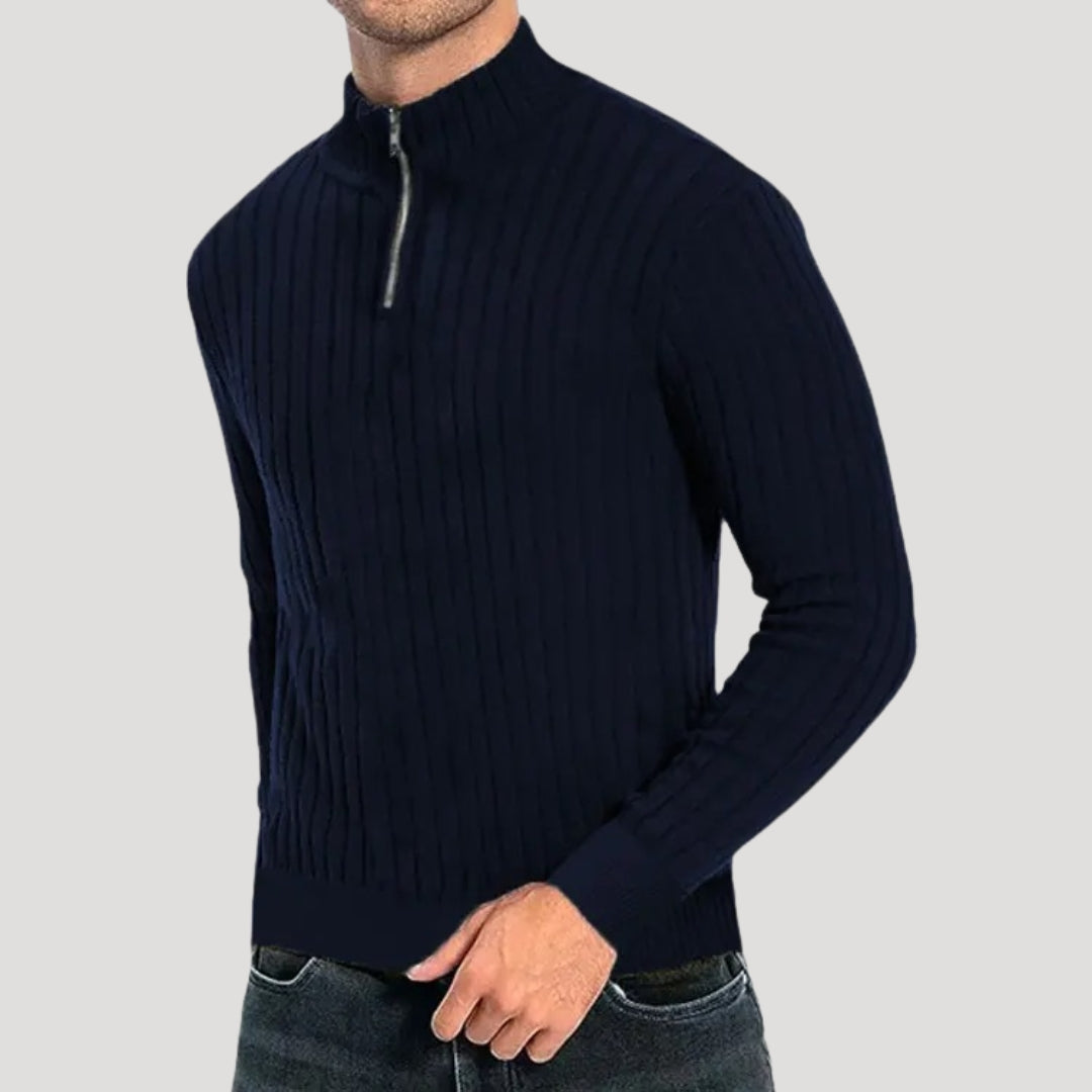 Herr Halvdraget Jumper med Ribbad Textur 1