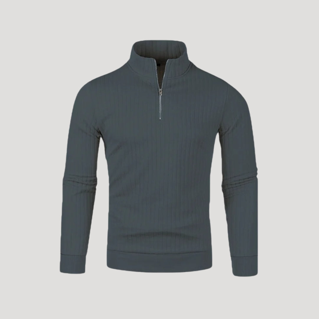Herr Halvdraget Jumper med Ribbad Textur 6