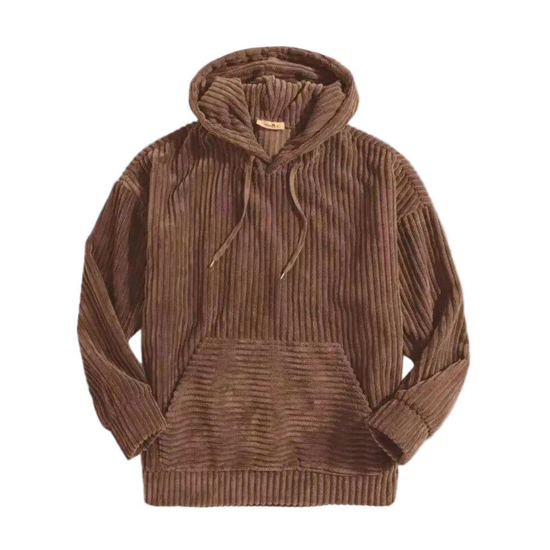 Herr Hoodie med Ribbade Detaljer och Justerbar Huva 0