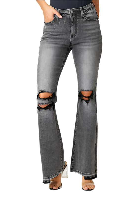 Herr Jeans Faded Flair Hög Midja Denim Svarta 0