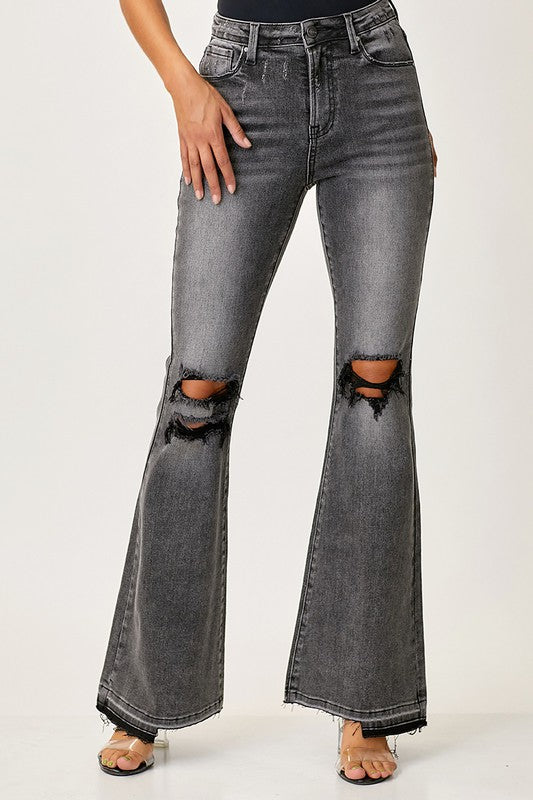 Herr Jeans Faded Flair Hög Midja Denim Svarta 1