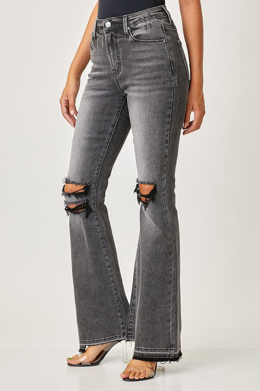 Herr Jeans Faded Flair Hög Midja Denim Svarta 2