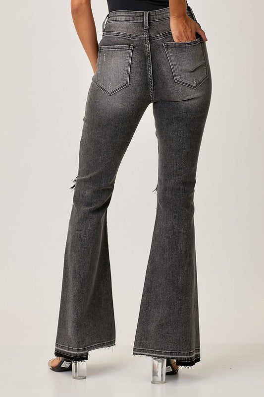 Herr Jeans Faded Flair Hög Midja Denim Svarta 3