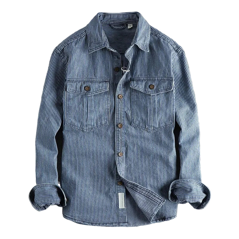 Herr Jeansskjorta Vintage Stil 0