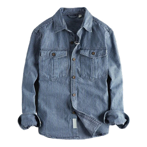 Herr Jeansskjorta Vintage Stil 0