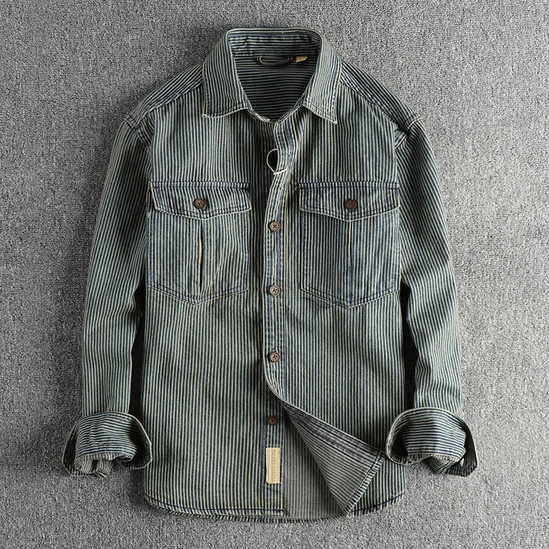 Herr Jeansskjorta Vintage Stil 1