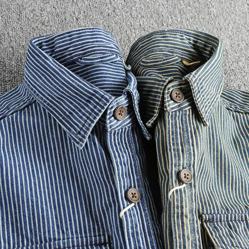 Herr Jeansskjorta Vintage Stil 4