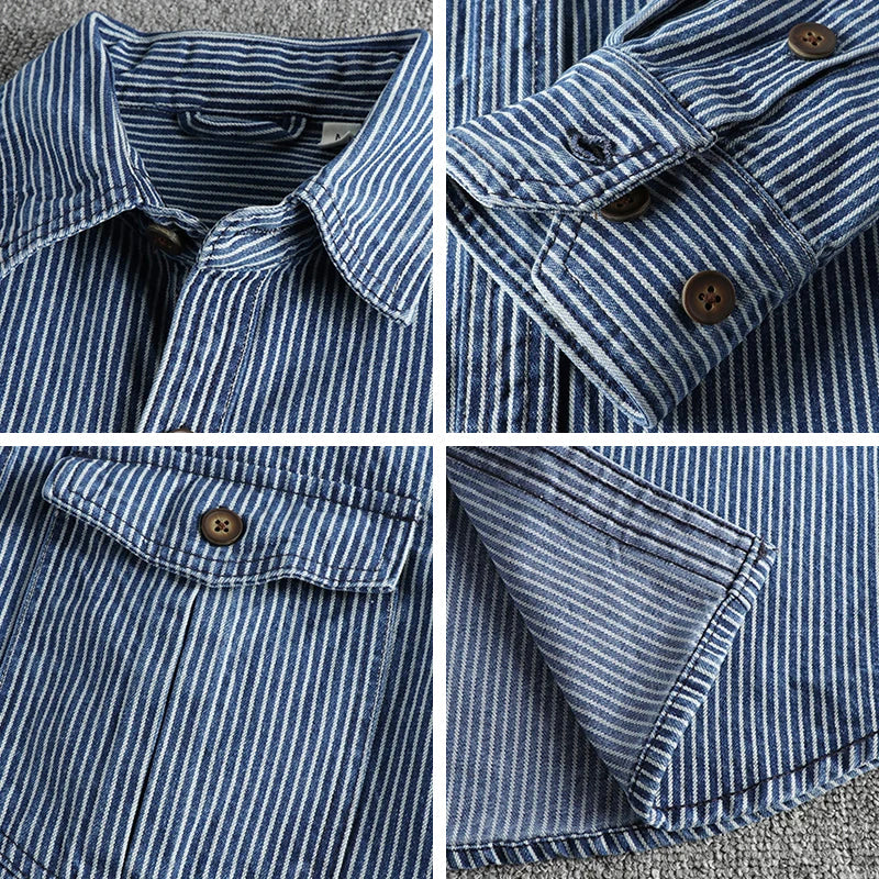 Herr Jeansskjorta Vintage Stil 5